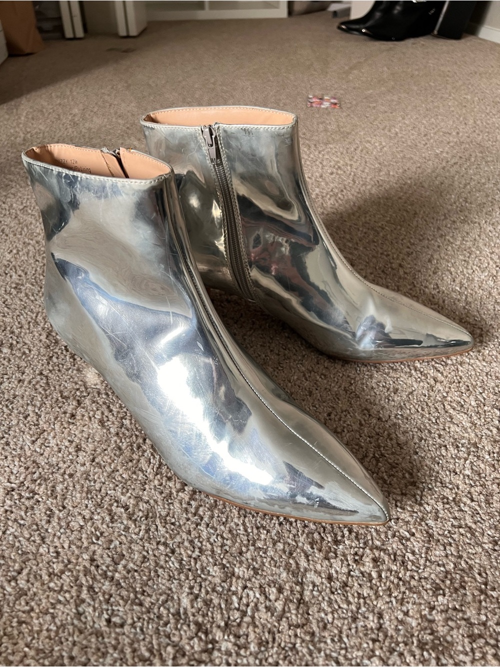 12 new Penny Loves Kenny Dizzy silver kitten heel booties